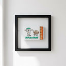Vertical Bodegas Framed Print hanging on a wall in a warm, cozy room, featuring a black wooden frame and matte paper.