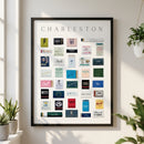 Elegant Charleston City Framed Print in a minimalistic white interior, showcasing crisp details and natural wood or black frame with soft warm lighting.