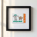 Close-up of Bodegas Framed Print showcasing textured matte paper and sleek black wooden frame with warm natural light.