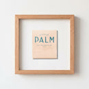 Detailed close-up of the Palm Framed Print showing texture and color fidelity, mounted on a white wall with soft natural lighting.