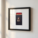 High-resolution framed House of Cards poster hanging on a wall, illuminated by natural window light, showcasing glossy and matte paper finish with an elegant wooden frame.