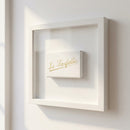 Close-up of Le Farfalle framed print with glossy and matte finishes, highlighting texture and premium quality in warm natural light.