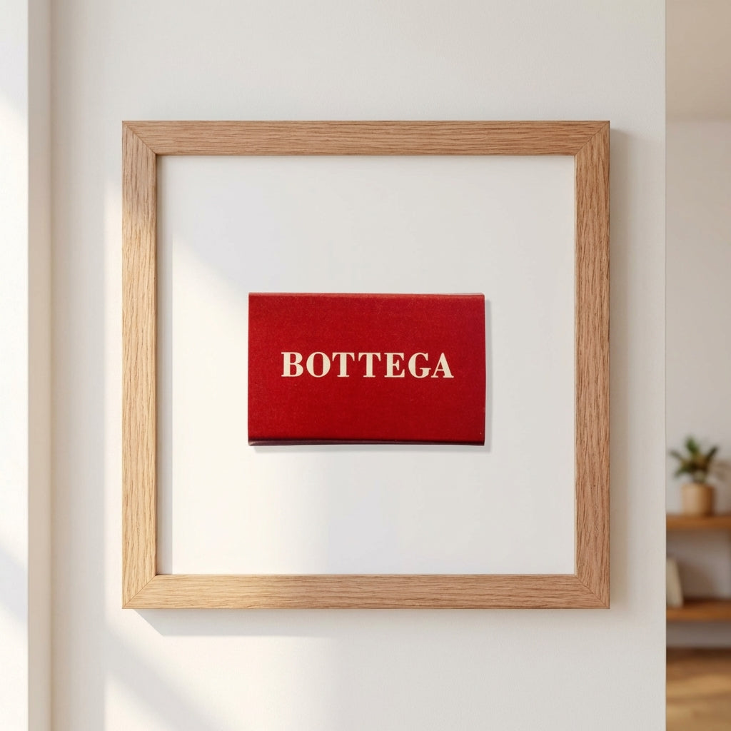 High-resolution image of Bottega framed print in a warm living room setting, highlighting natural light and textured paper details.