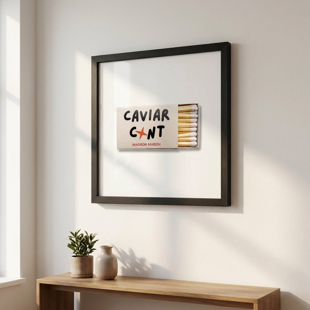 Full view of Madison Maison 10x10 inch framed print hanging in a cozy, well-lit interior, showcasing warm tones, craftsmanship, and elegant design.