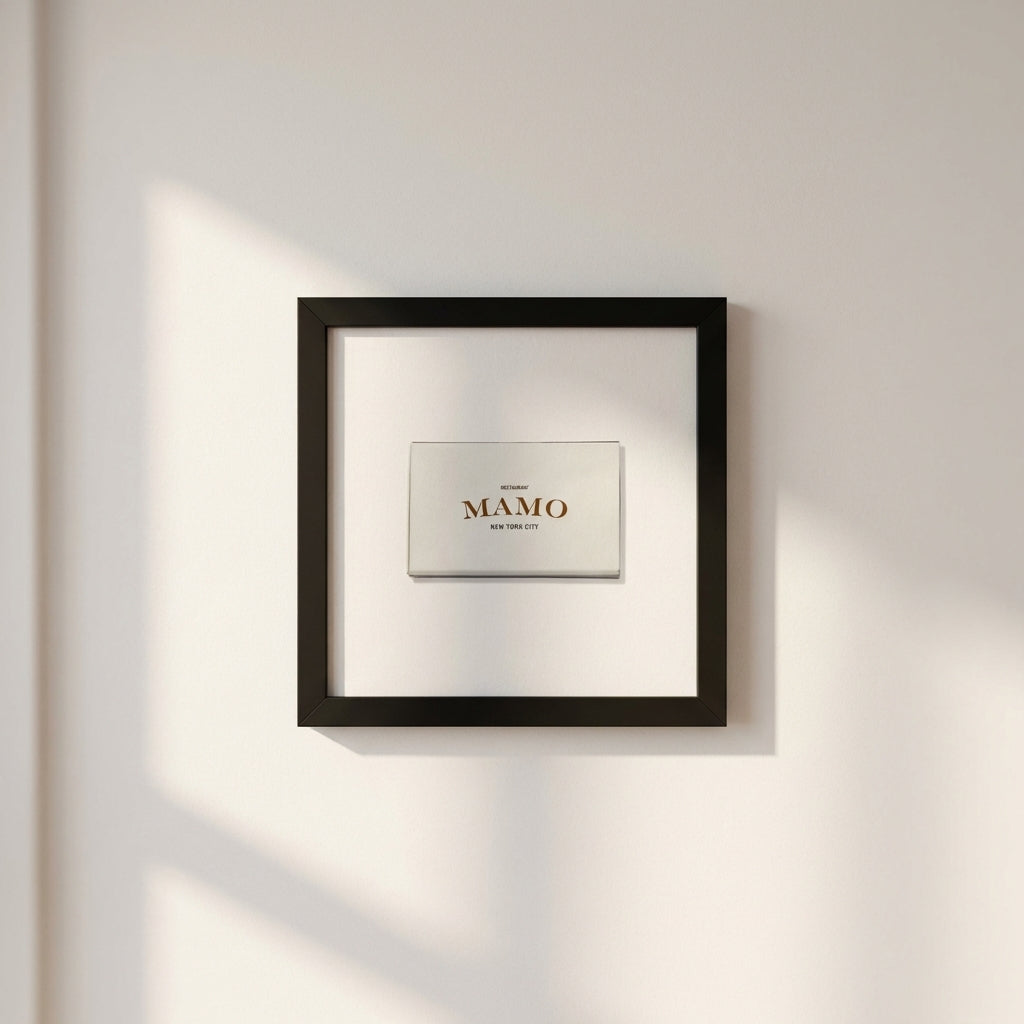 Realistic display of Mamo Framed Print in lifestyle setting with natural warm lighting and wall shadows.