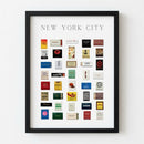 Close-up of New York City matchbox framed print on white background, highlighting high-quality paper surface, sleek wooden frame, and vibrant details.