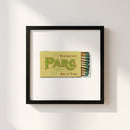 Close-up of Parc Restaurant Philly framed poster on white wall, highlighting craftmanship, micro-texture, and inviting cafe or gallery setting.