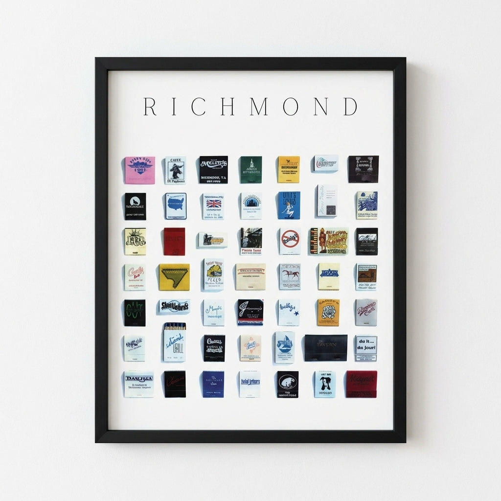 Elegant Richmond Vintage City framed print displayed on a white wall in a cozy setting, illuminated by natural soft light.