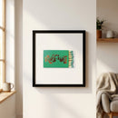 Full view of the Roscioli NYC framed poster mounted on a white wall in a warm, relaxed space, emphasizing the detailed wood grain and crisp print.