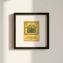 Full-view of The Dubliner framed poster mounted on minimalist white wall with warm natural light, emphasizing design and construction quality.